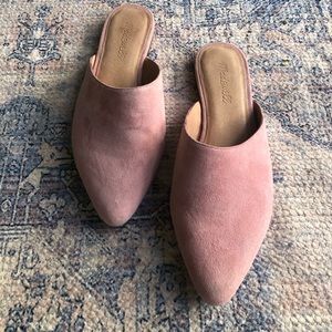 Pink suede Madewell slides